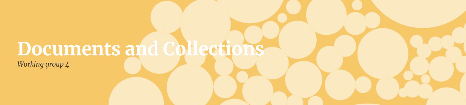 a yellow banner with circles on with the words 'documents and collections'