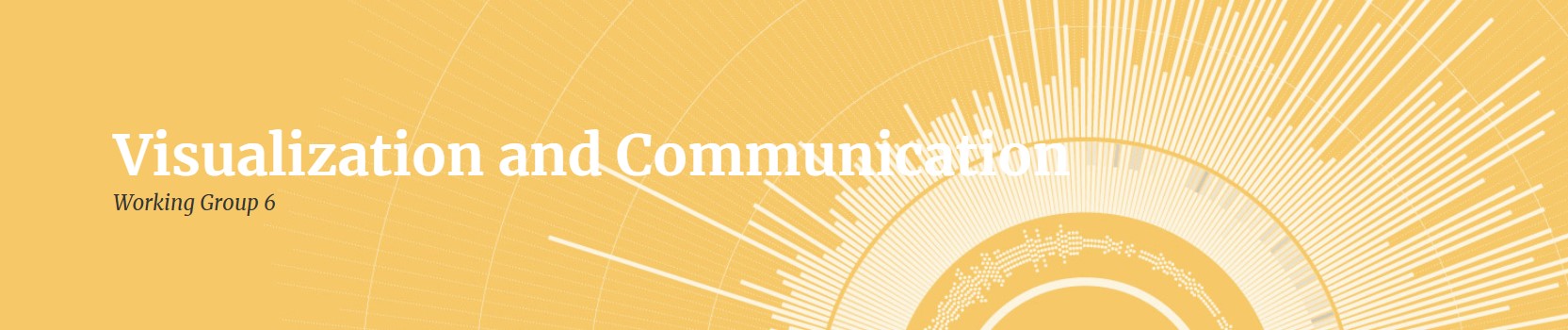 a yellow banner with a sun and words saying visualisation and communication